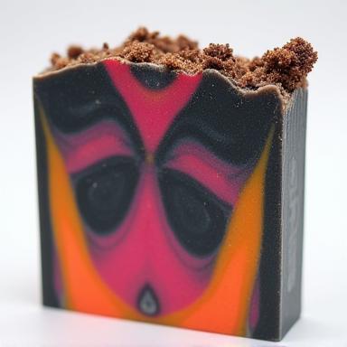 Handmade soap bar with unique colors or textures, representing a specialty blend.
