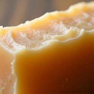 Close-up view of a handmade soap bar's texture, showing its rustic and natural finish.