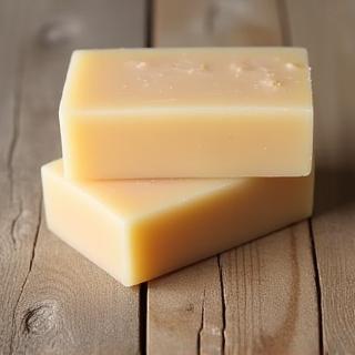 Handmade soap bars displayed on a rustic wooden background, emphasizing their natural origin.